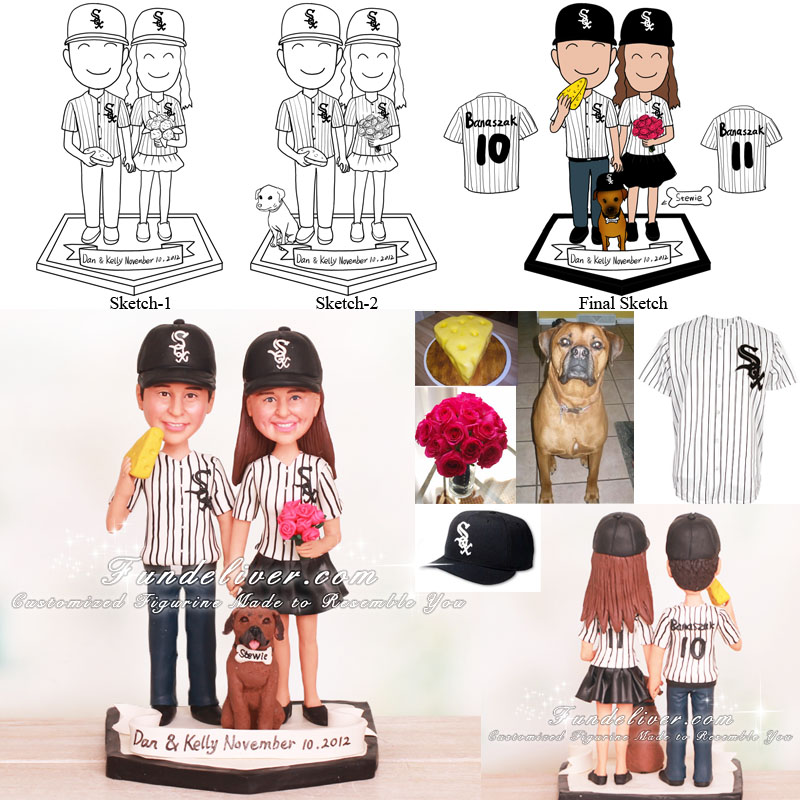 White Sox Baseball Wedding Cake Toppers With Dog